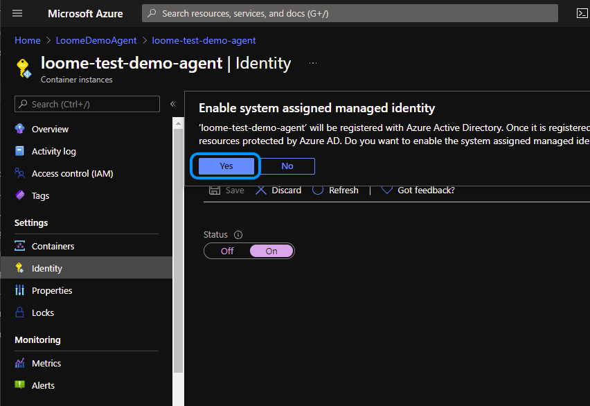Azure Portal Agent Identity Confirm