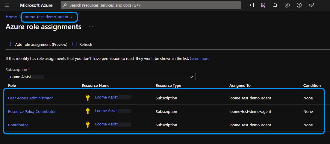 Azure Portal Agent Identity Assign Role Completed