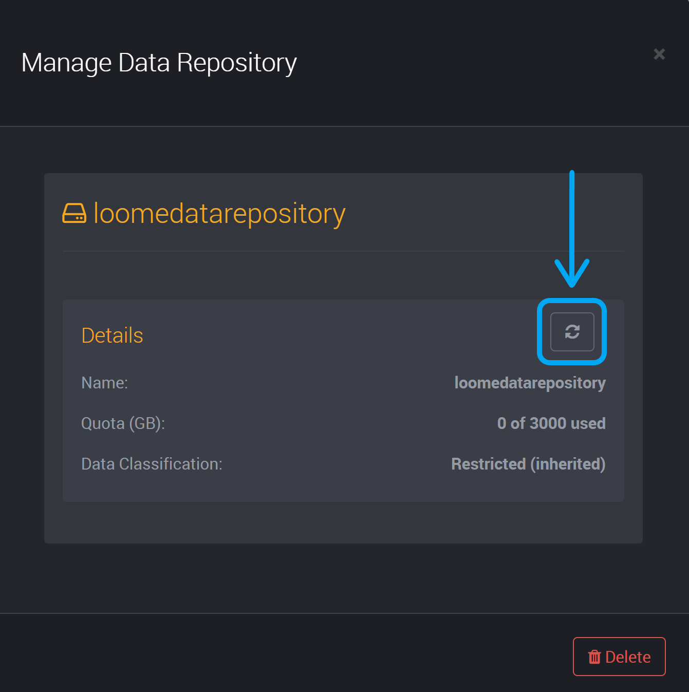 Refresh the details of this data repository