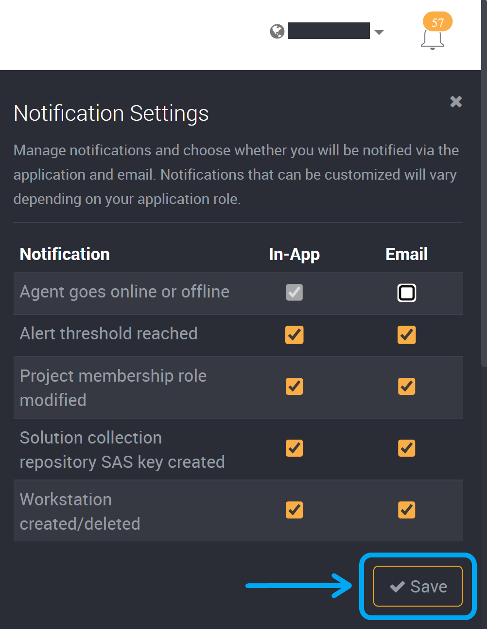 Save or reset notification defaults