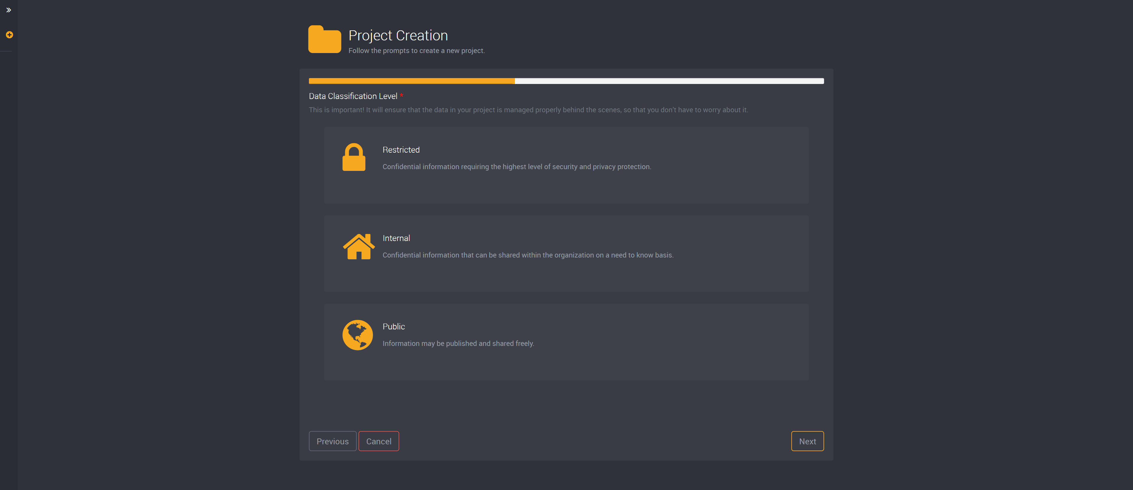 Choose a data classification level