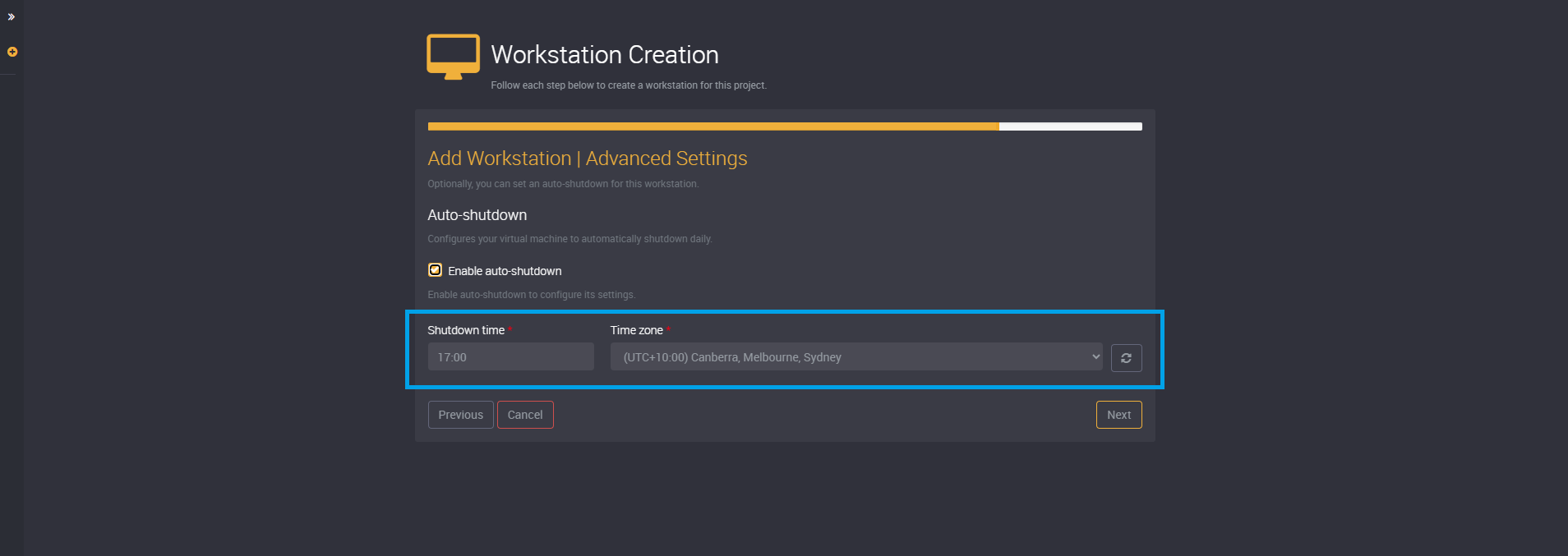 Enable auto-shutdown checkbox