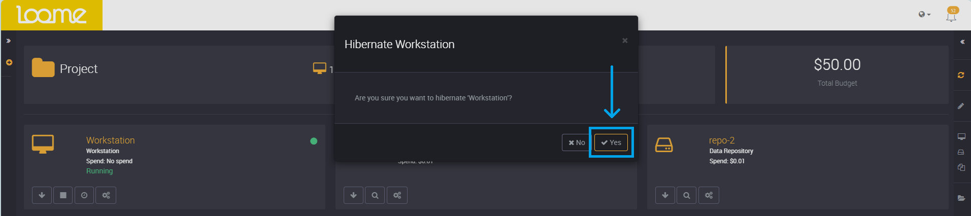 Confirm to hibernate a workstation