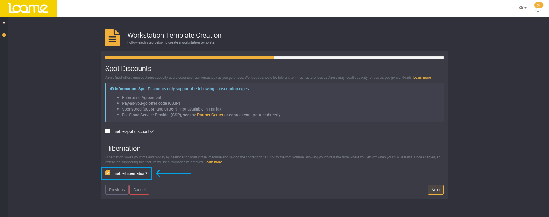 hibernation checkbox