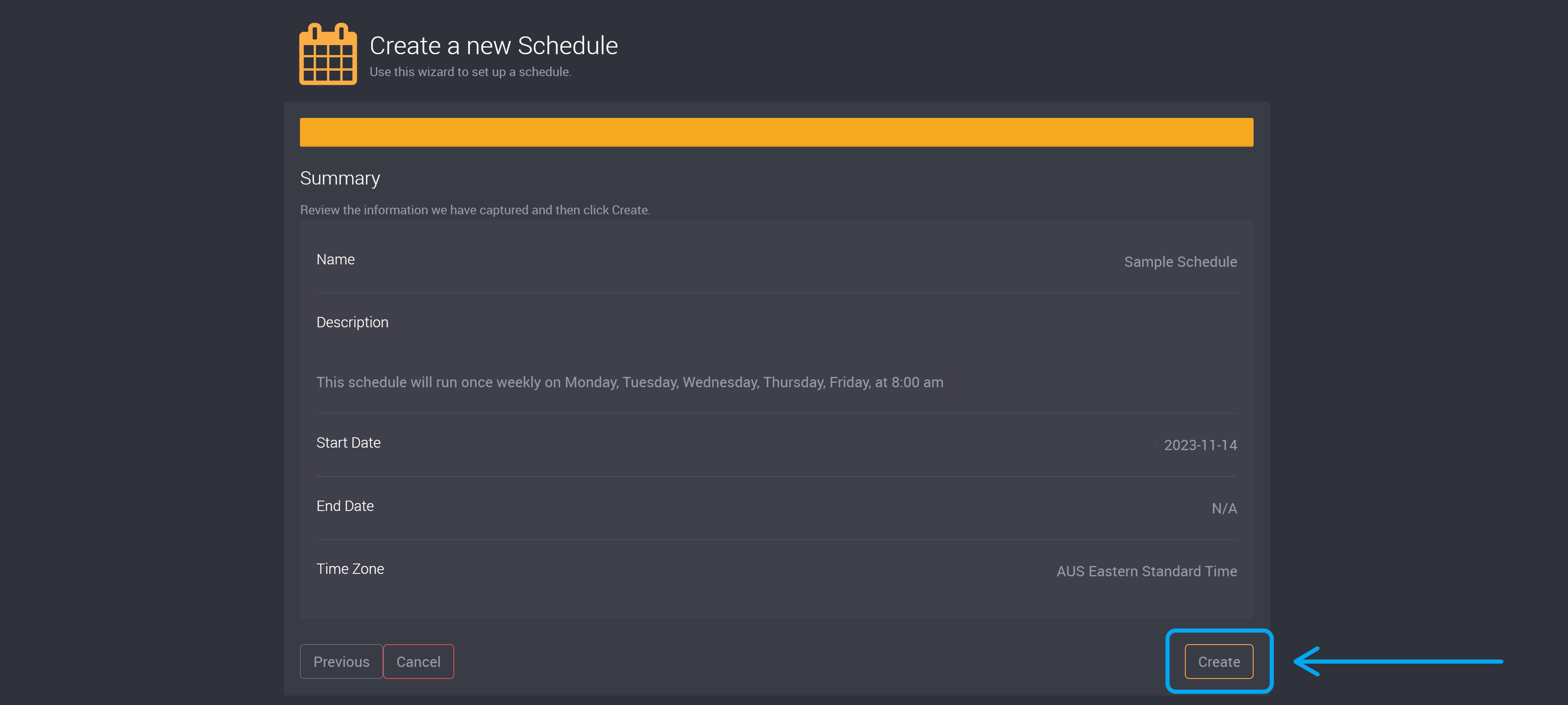 Create Schedule