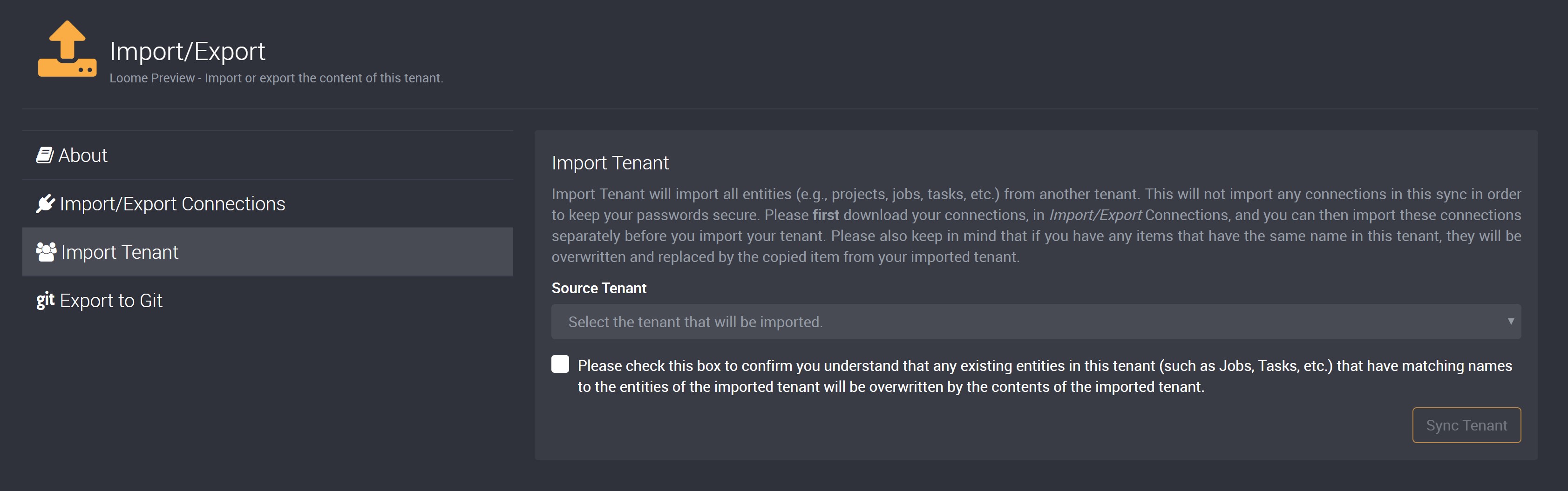 Tenant to Tenant Import :: Loome Documentation