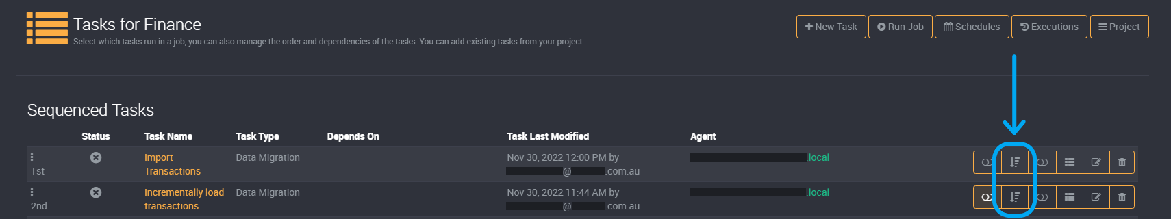 Dependencies button