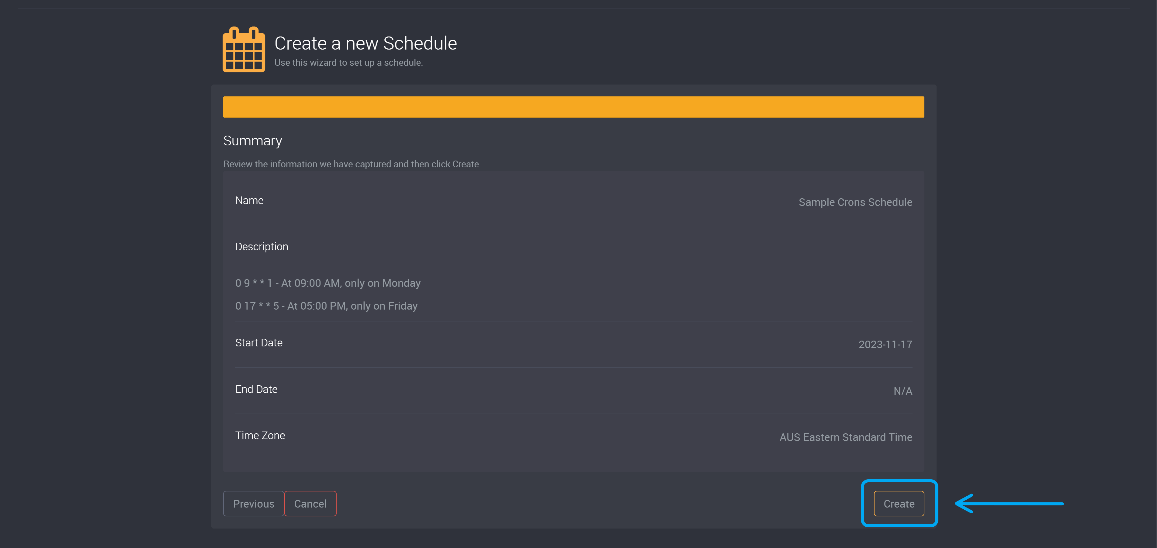 Create crons schedule