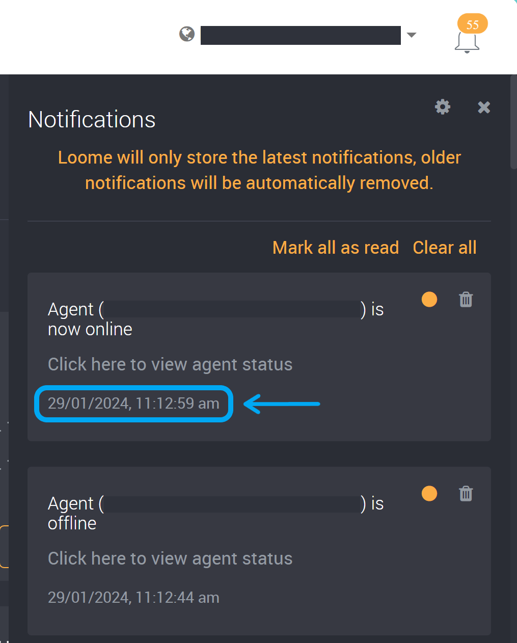 Time of notifications