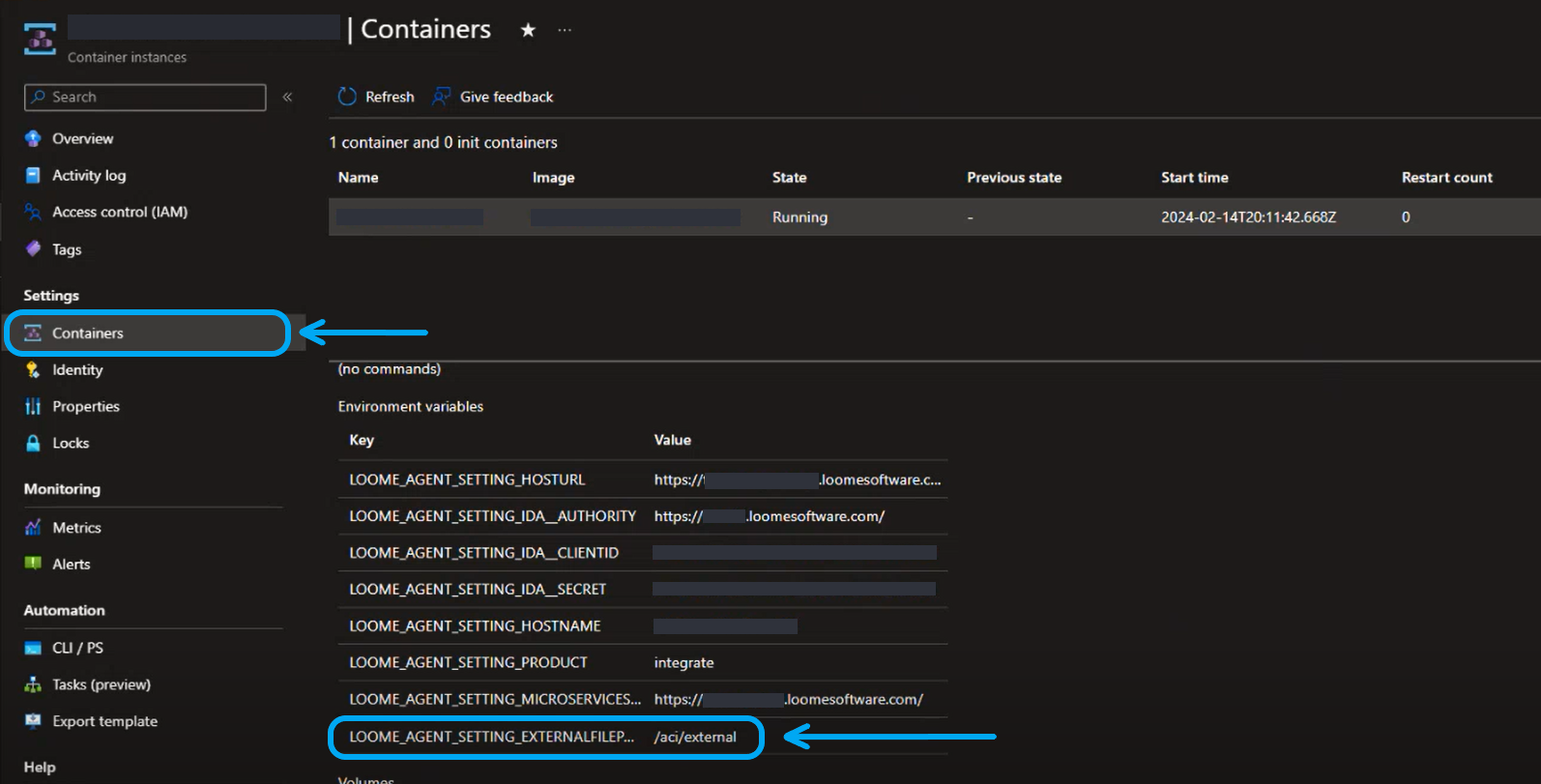 Container file path location in Azure