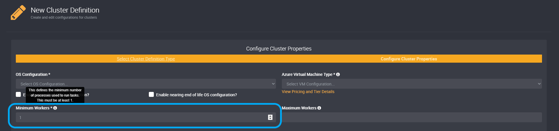 cluster definitions menu