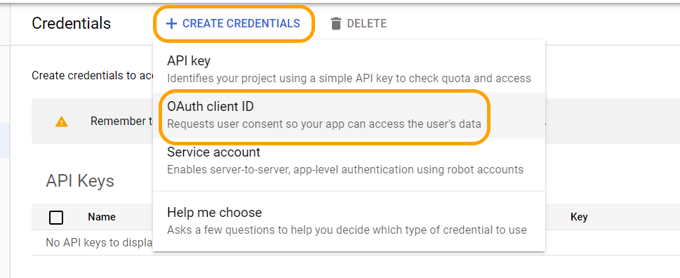 Create Credentials