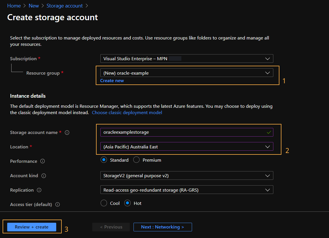 creating storage account