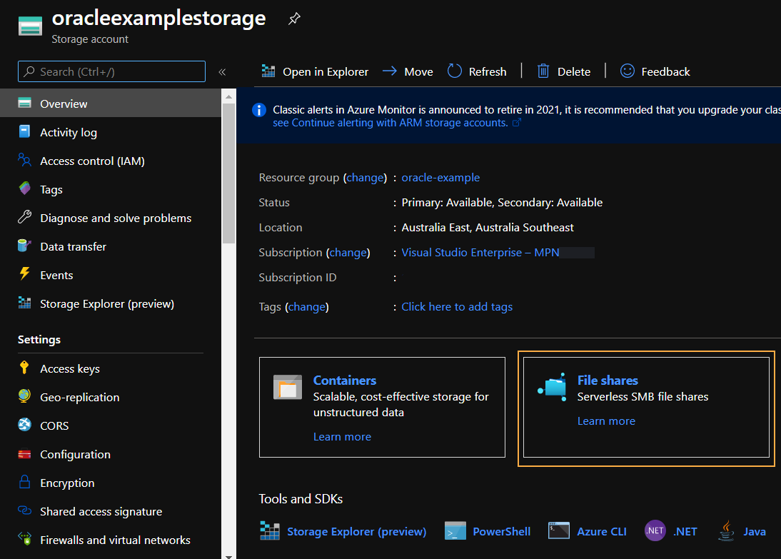 select storage account