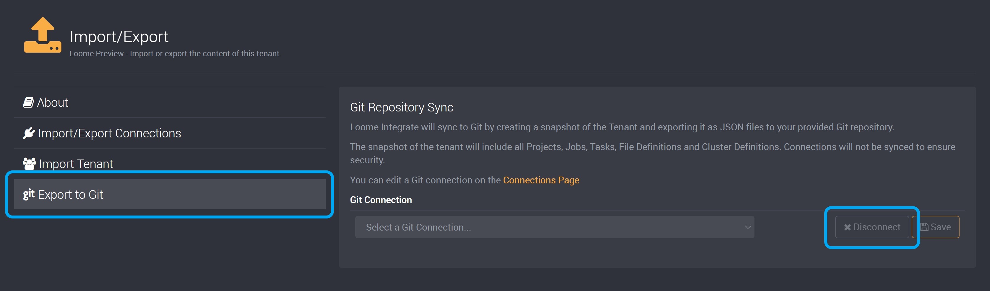 Deselect your Git Repository