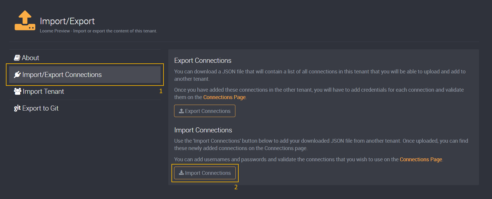 Import connections
