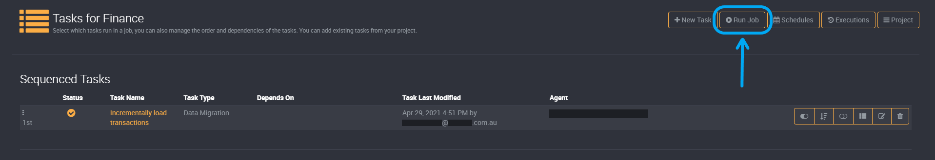 run now on tasks page