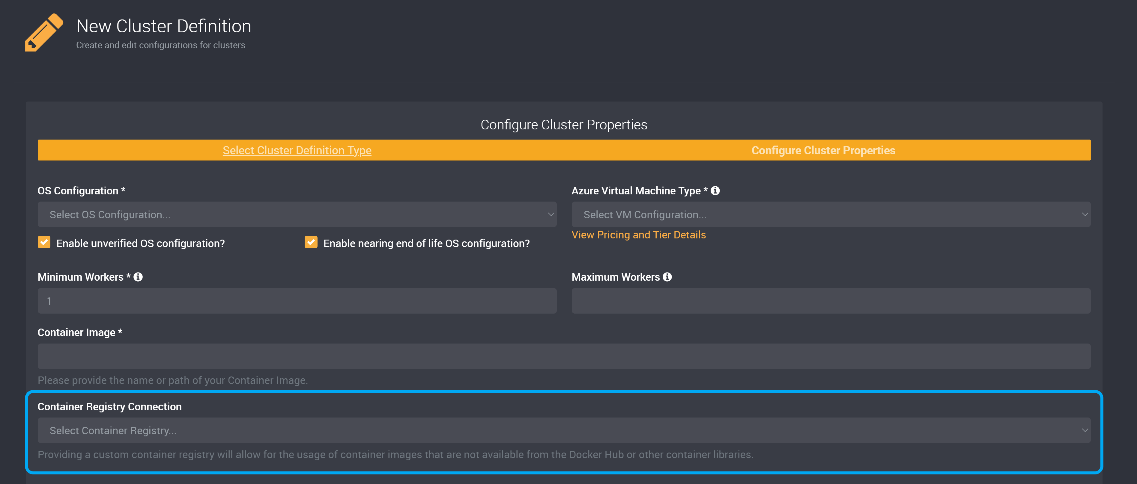 Container registry connection