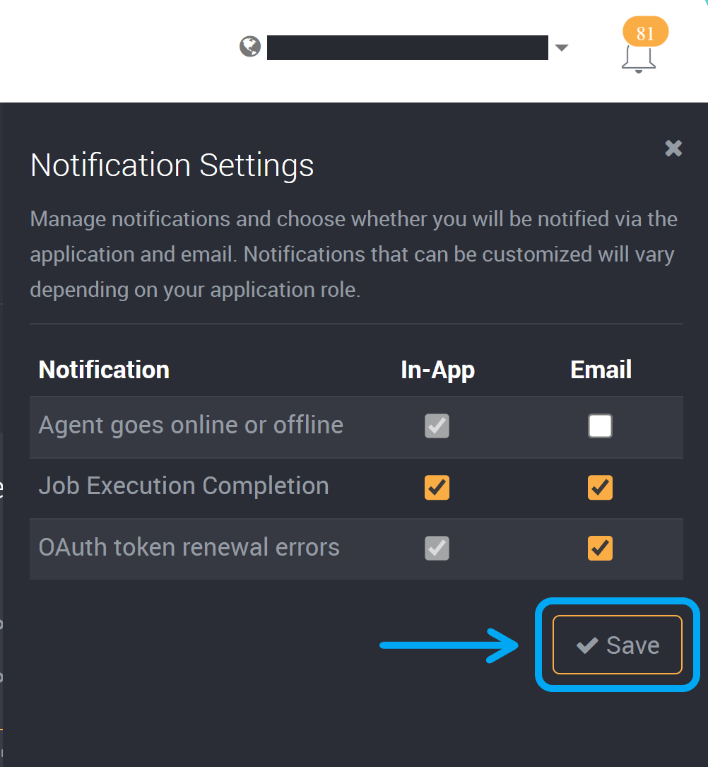 Save or reset notification defaults