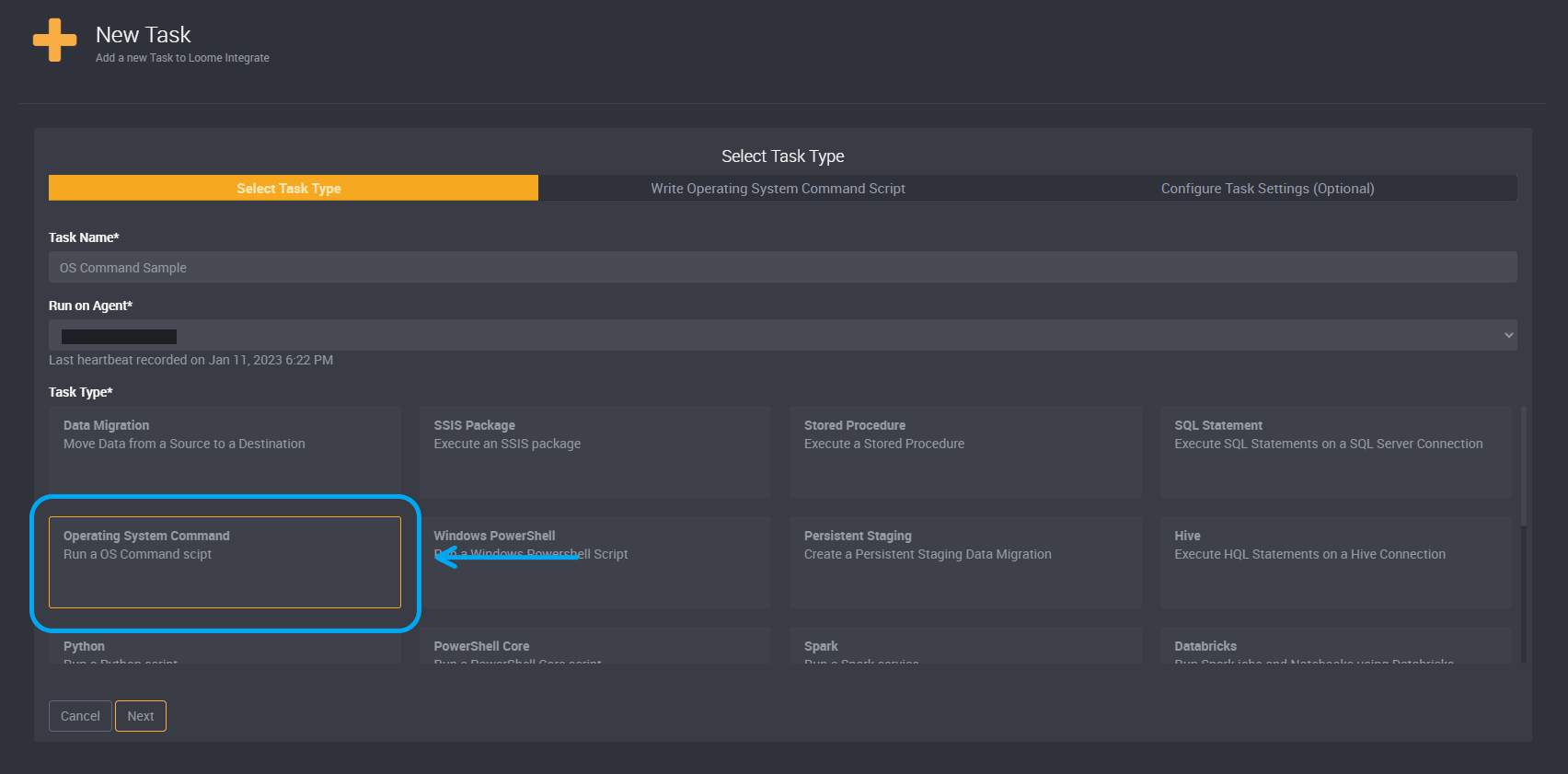 OS Command task type