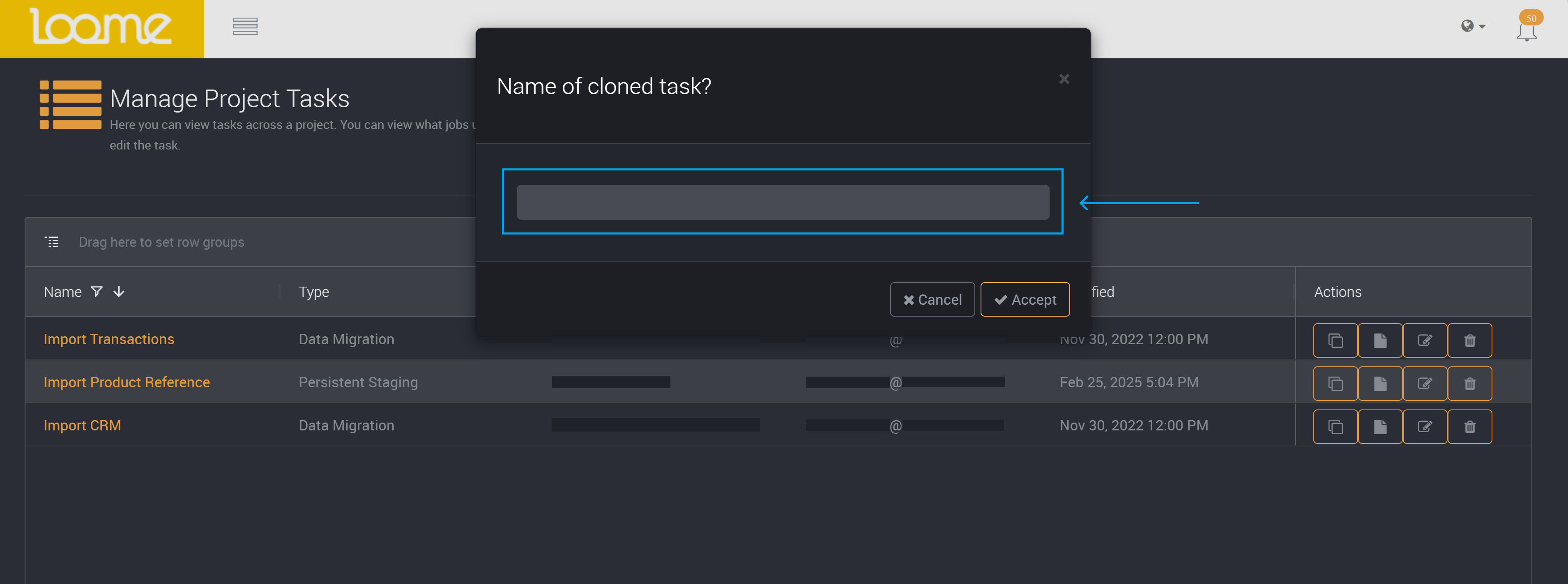 Clone task name modal