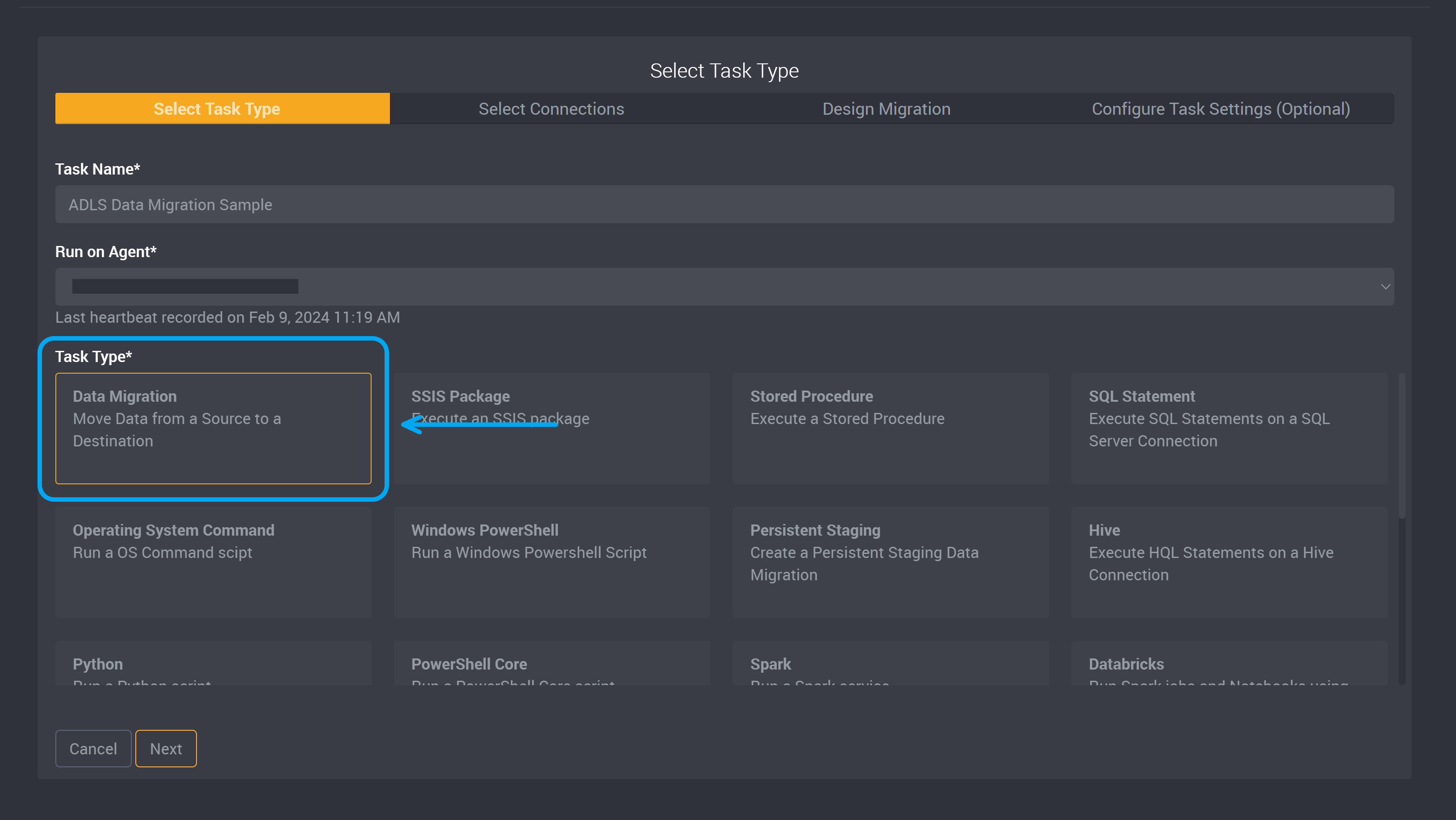 Data Migration task type