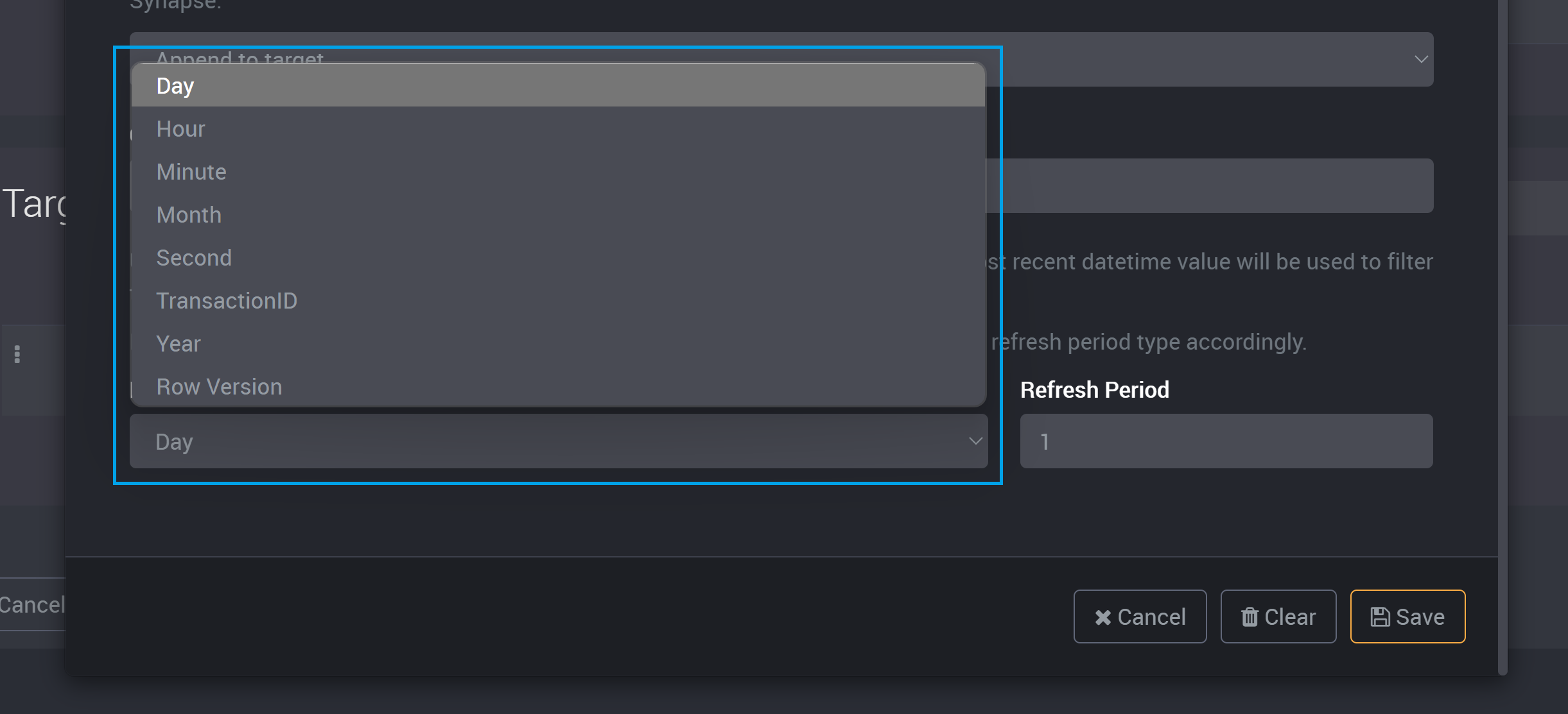 Refresh Period Type dropdown
