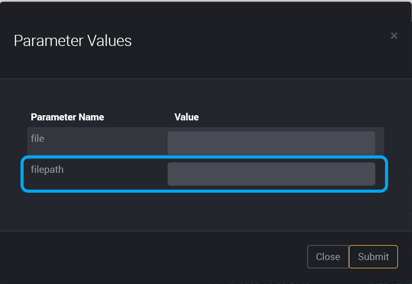 Parameters fields