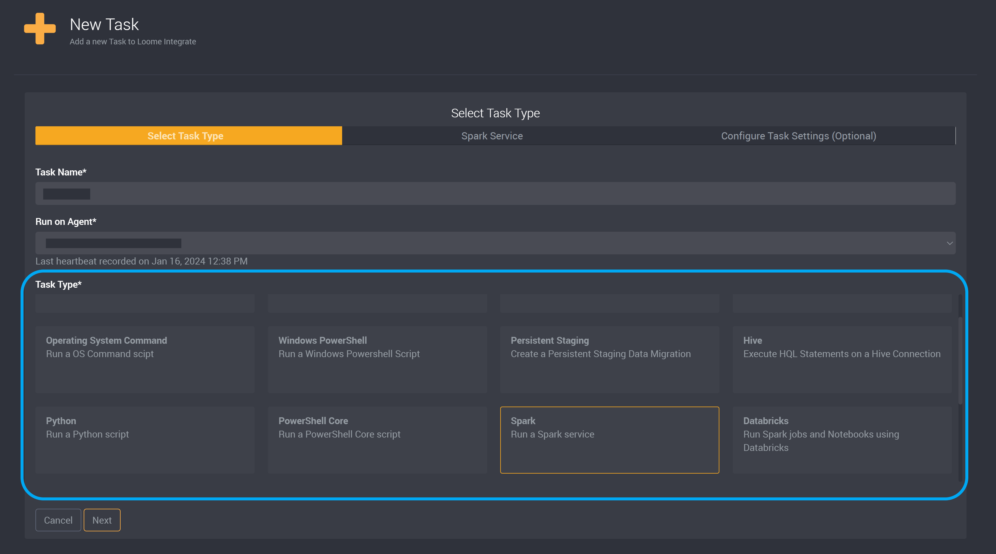 Spark task type