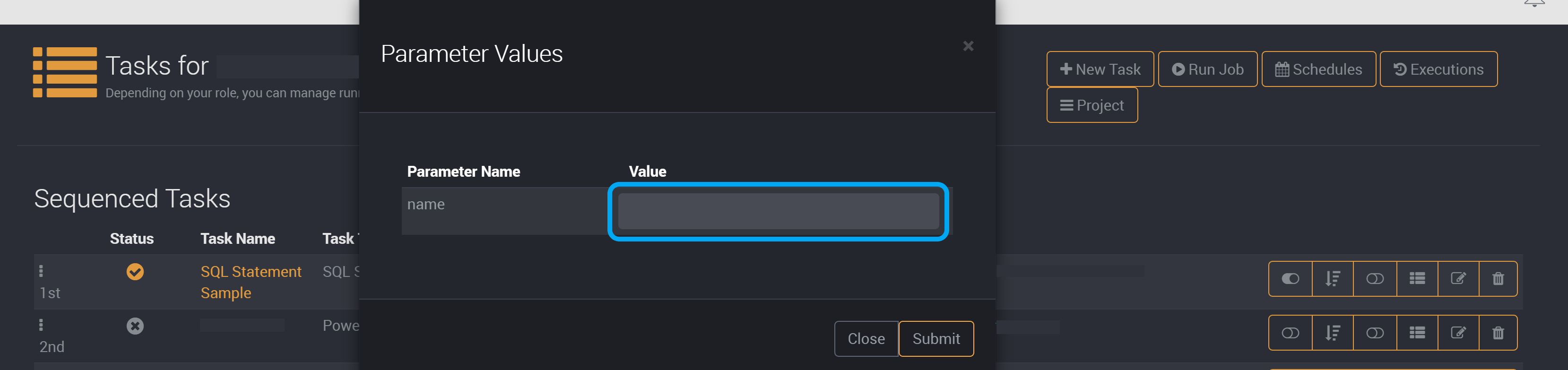 Parameters fields