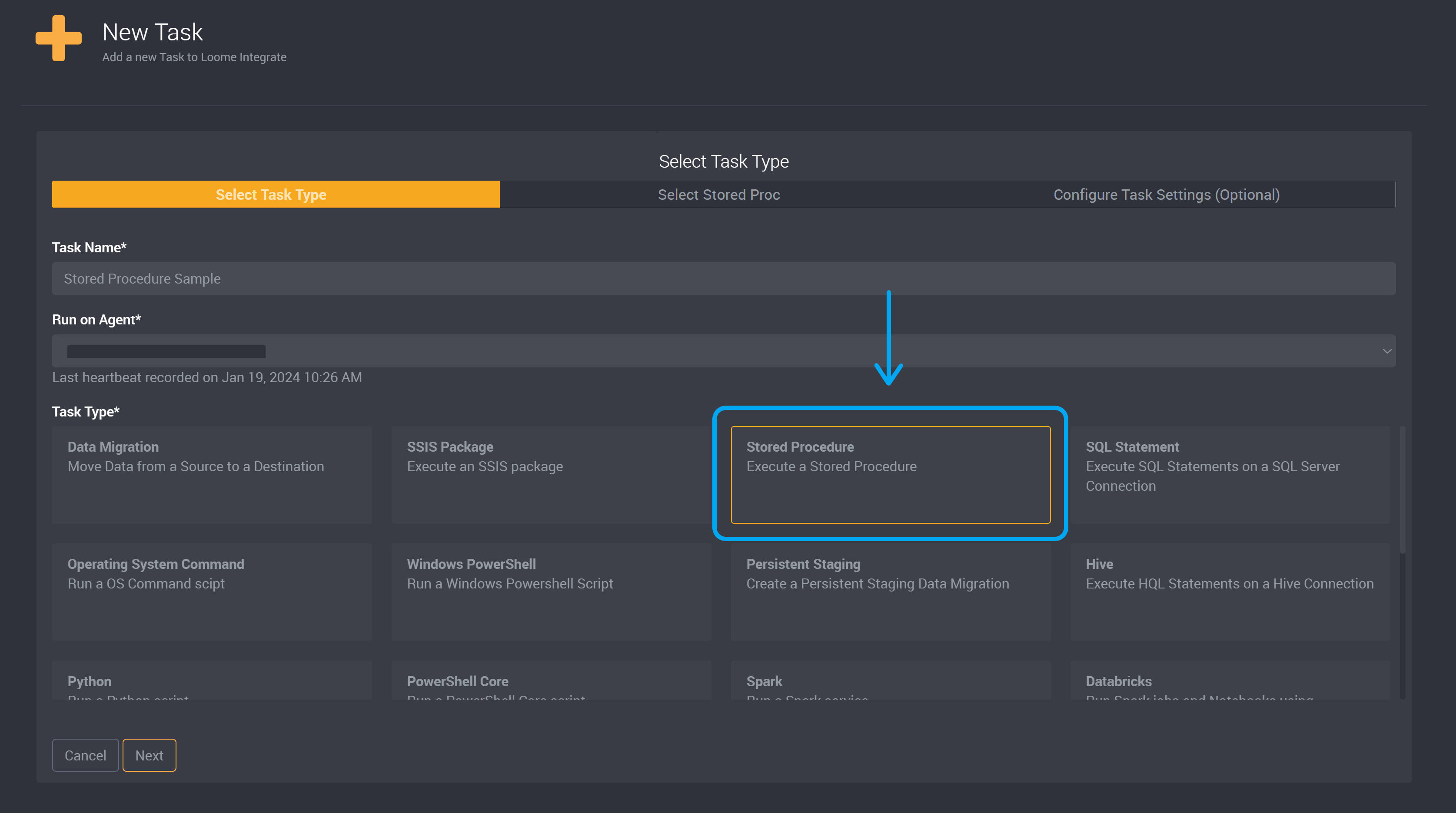 Stored Procedure task type