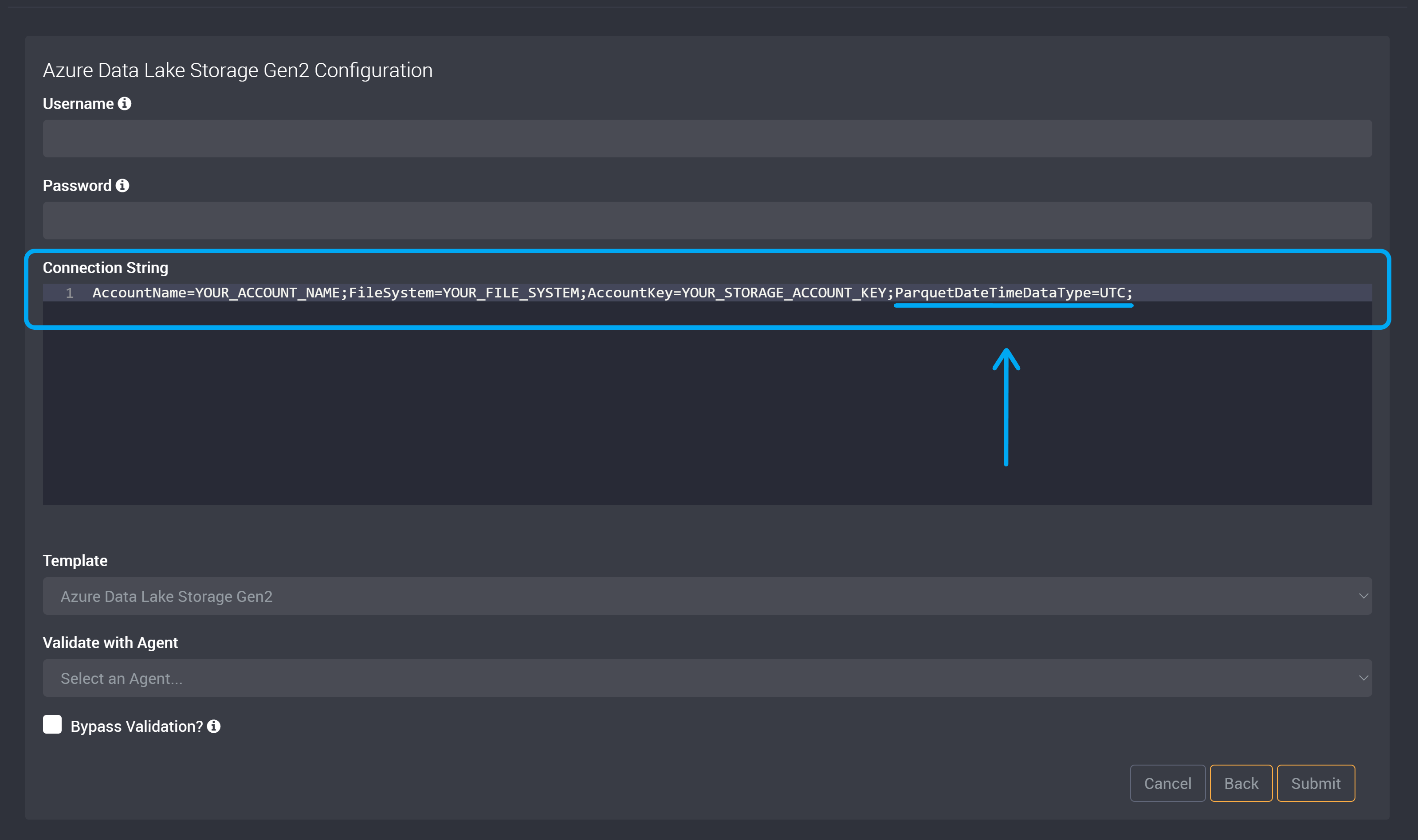 Connection string example