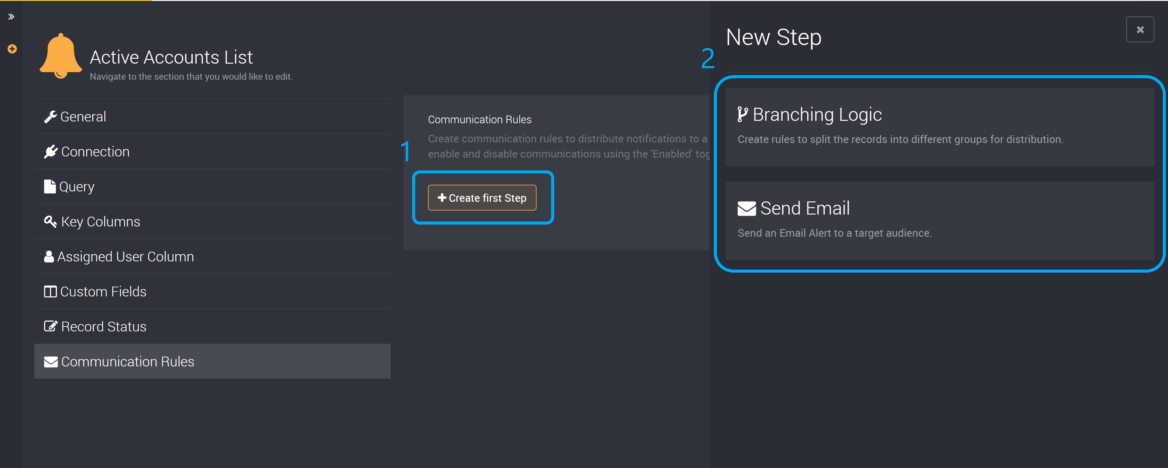 Choose either to add branching logic or send an email