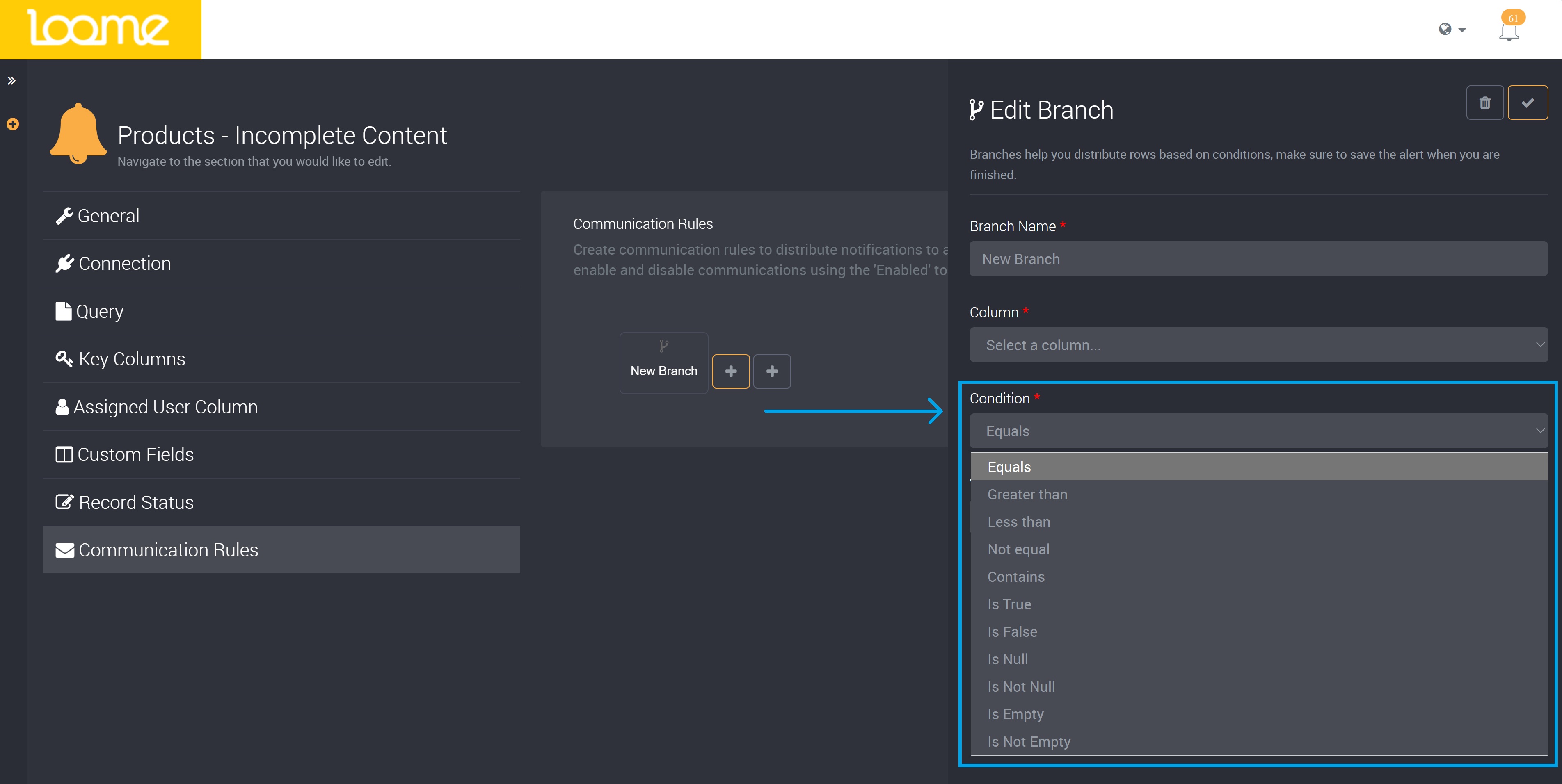 Choose a condition type for this branch