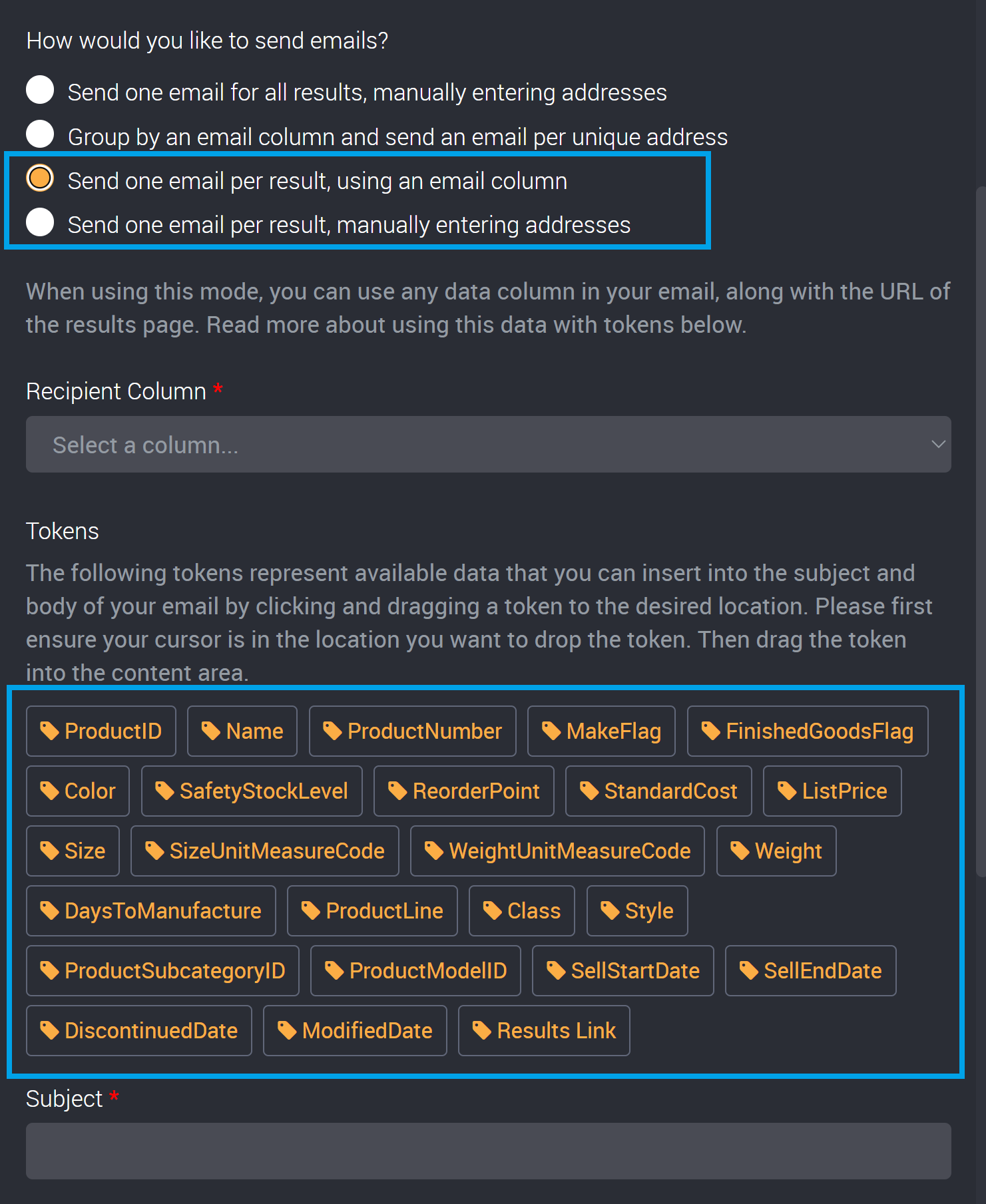 All columns as tokens