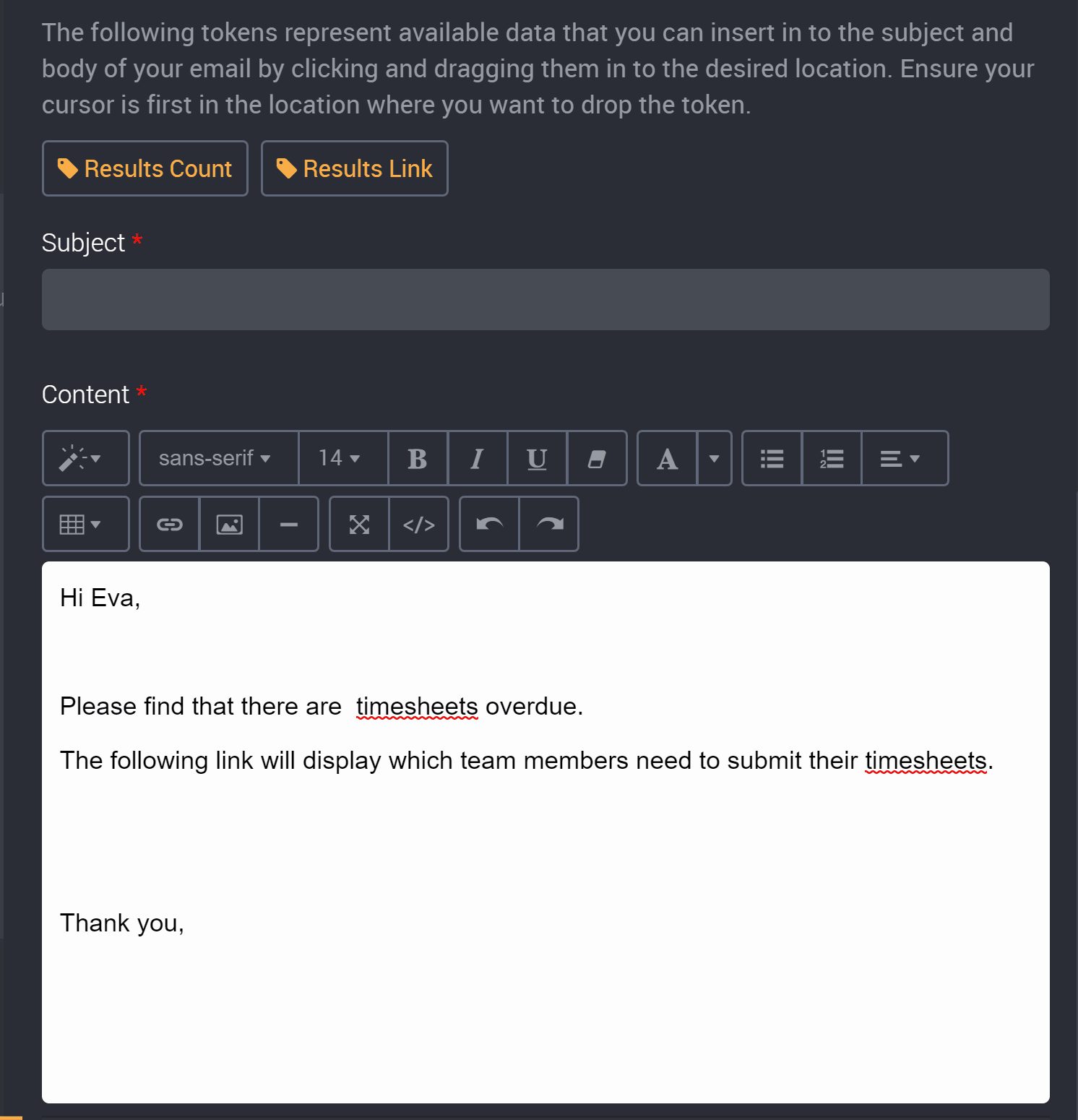How to add tokens to emails