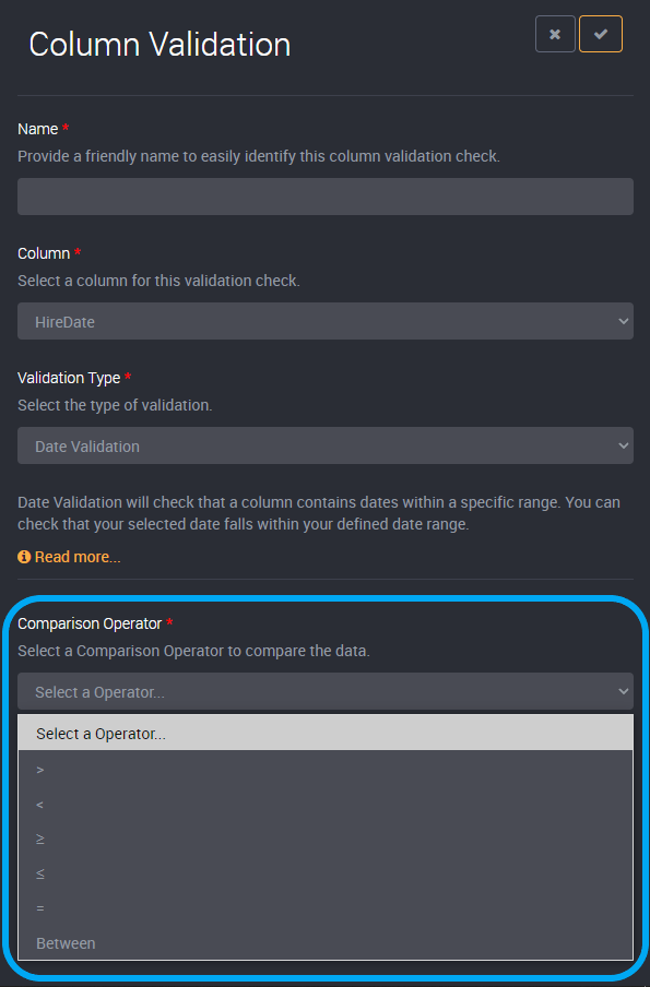 Choose a Comparison Operator