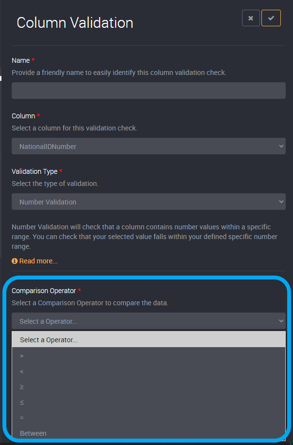 Choose a comparison operator