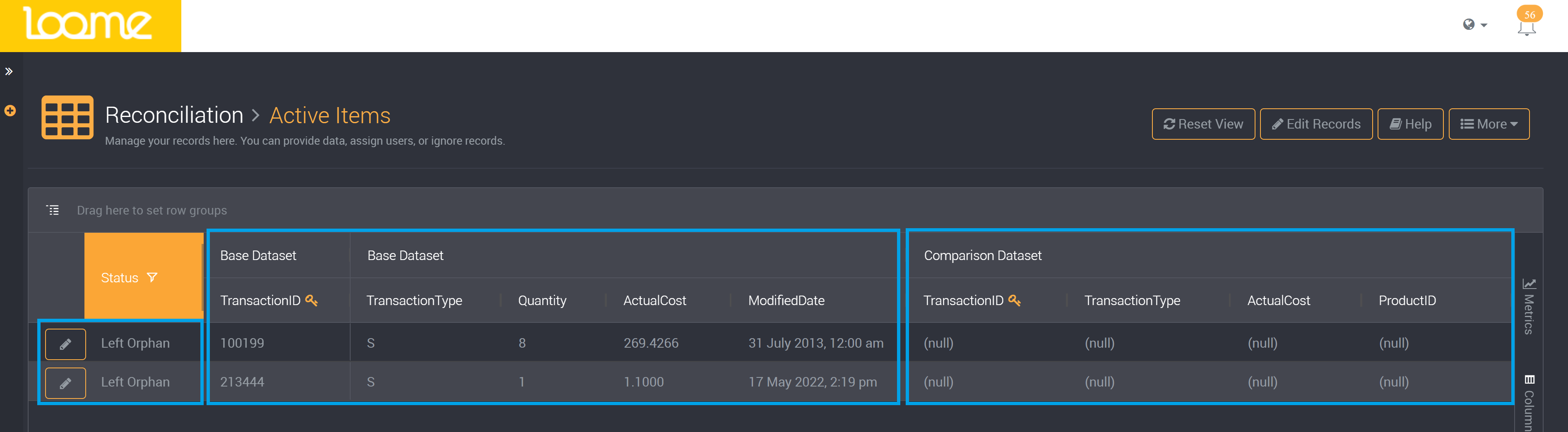 Results table - left orphan