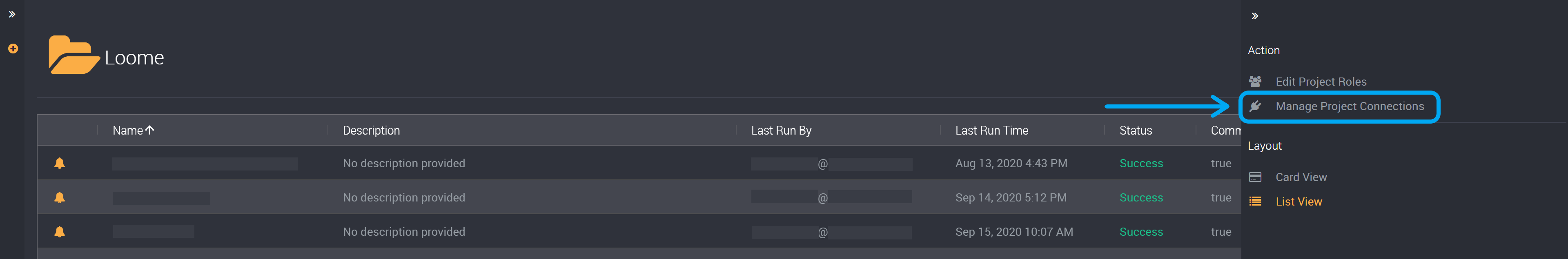 Manage project connections from the slideout