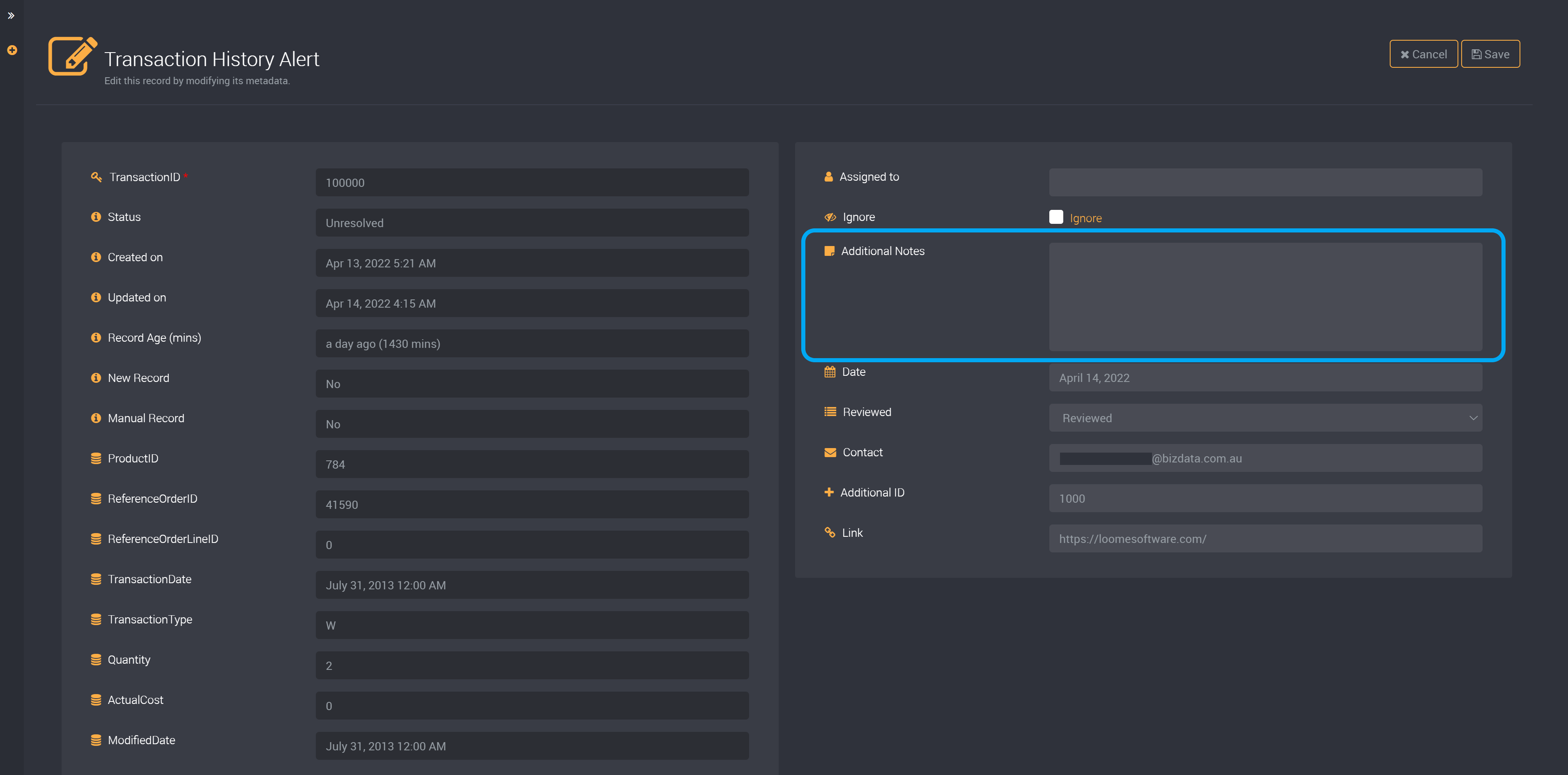 Complete notes fields