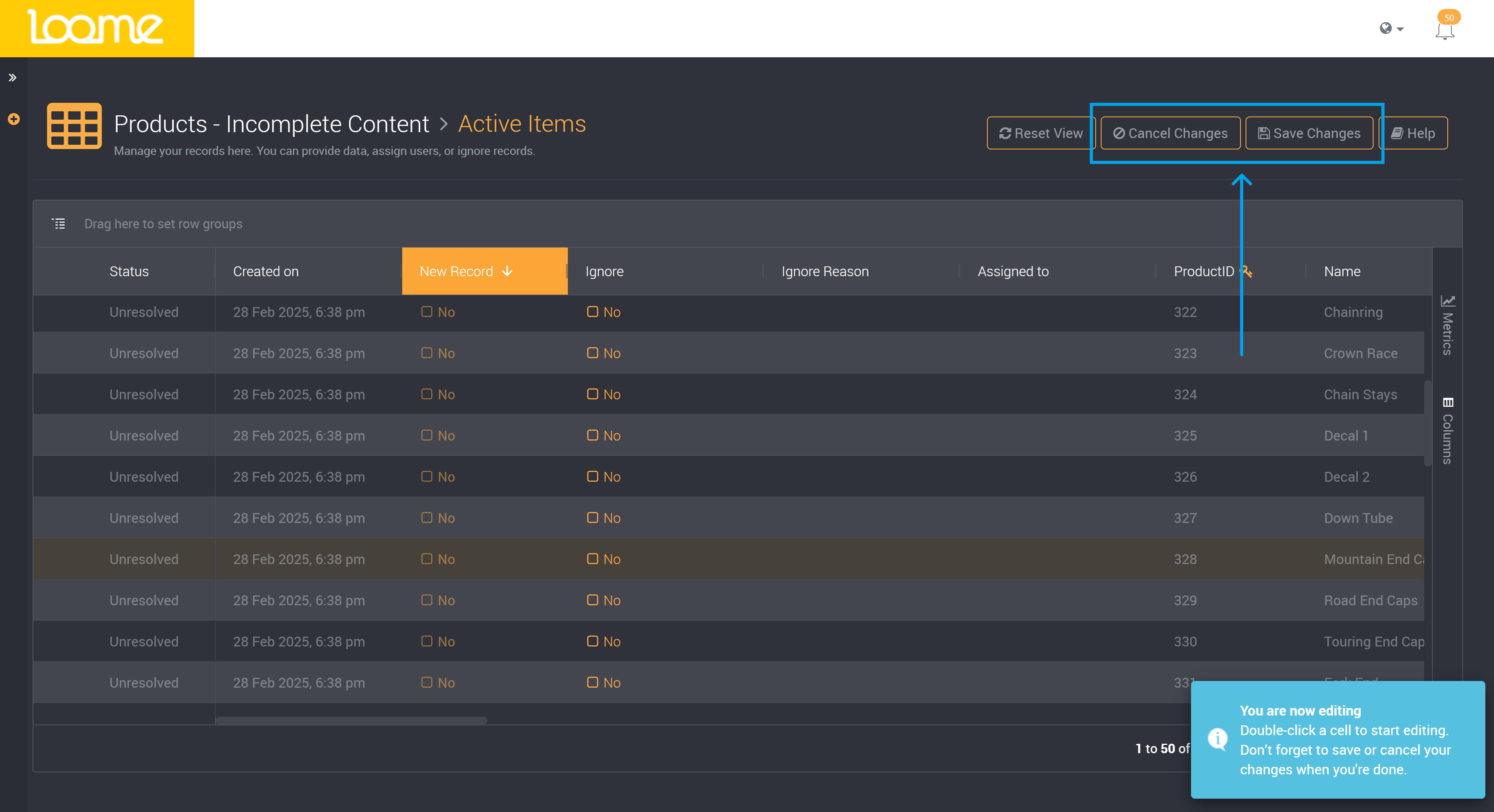 Save or cancel changes