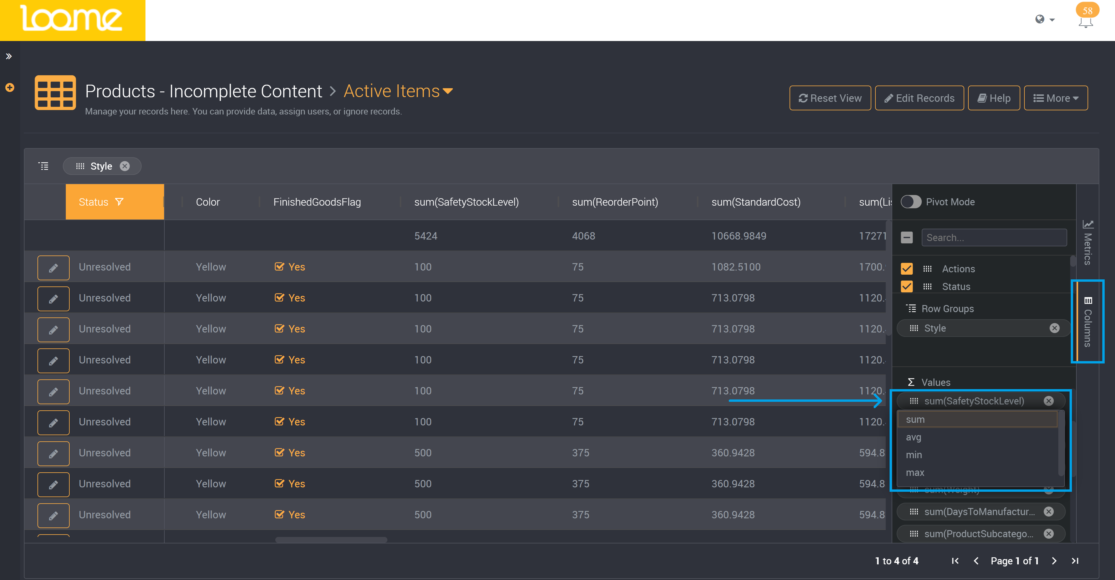 Choose aggregation type