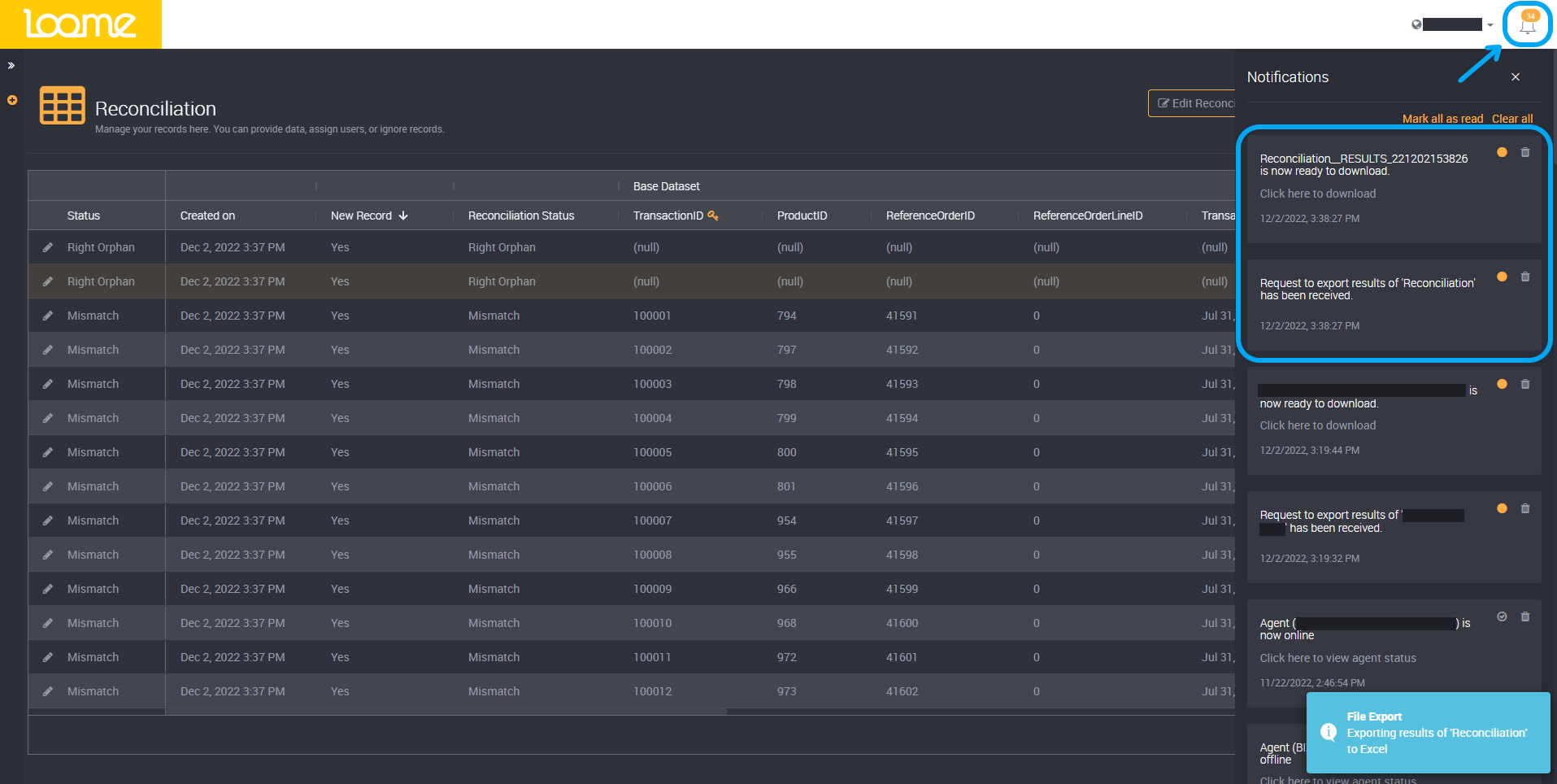 Export notification