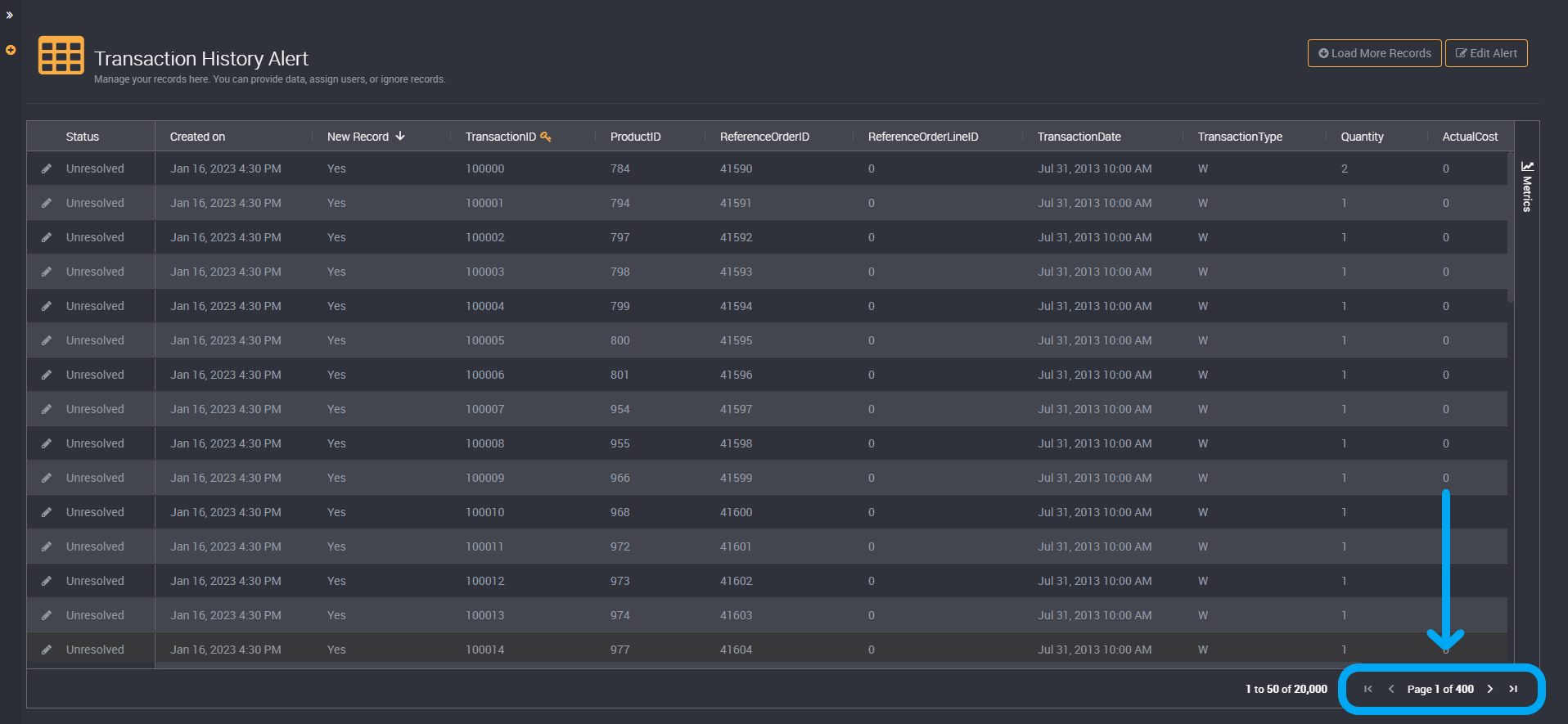 Records pagination