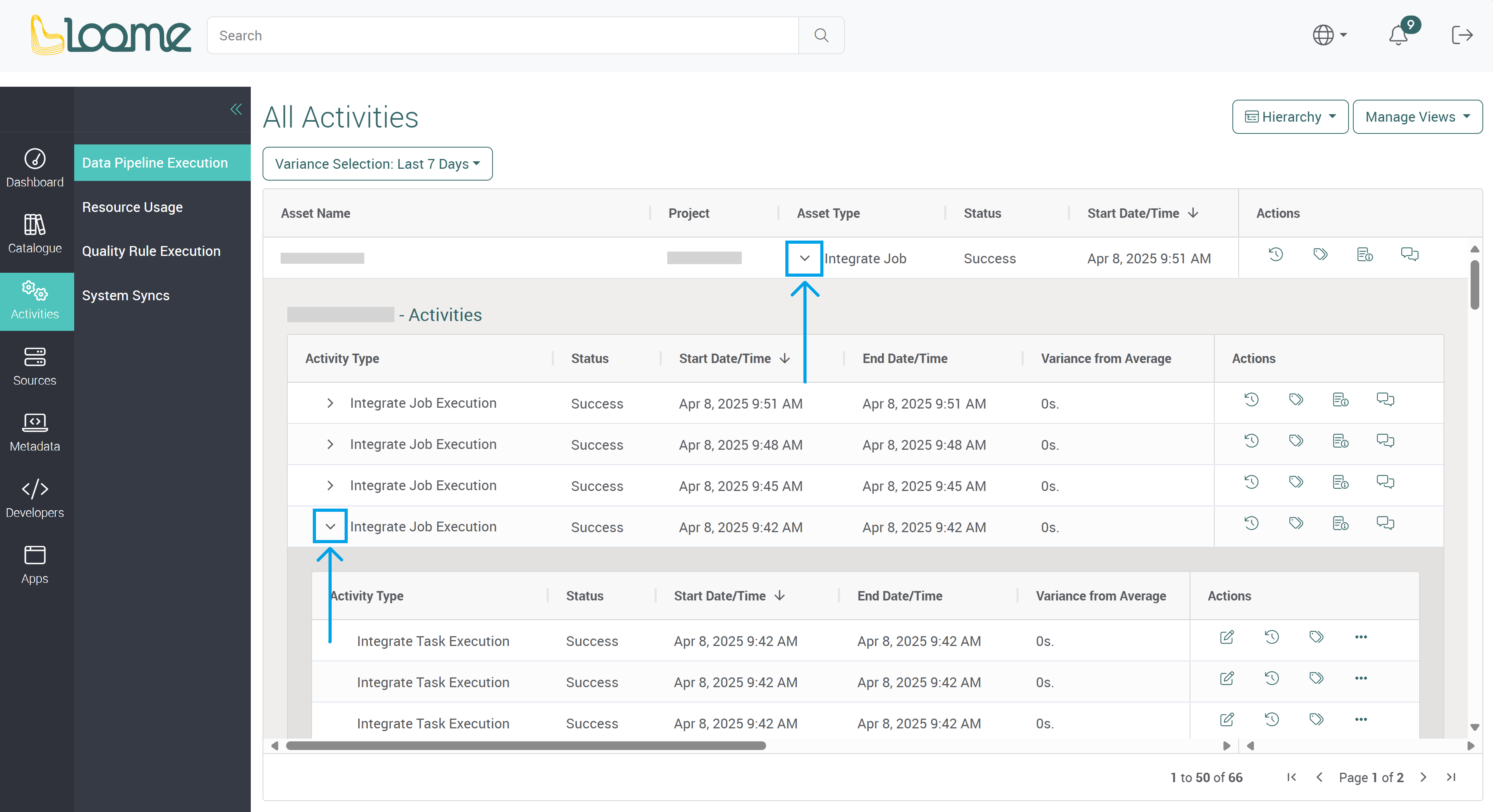 Data pipeline dropdown