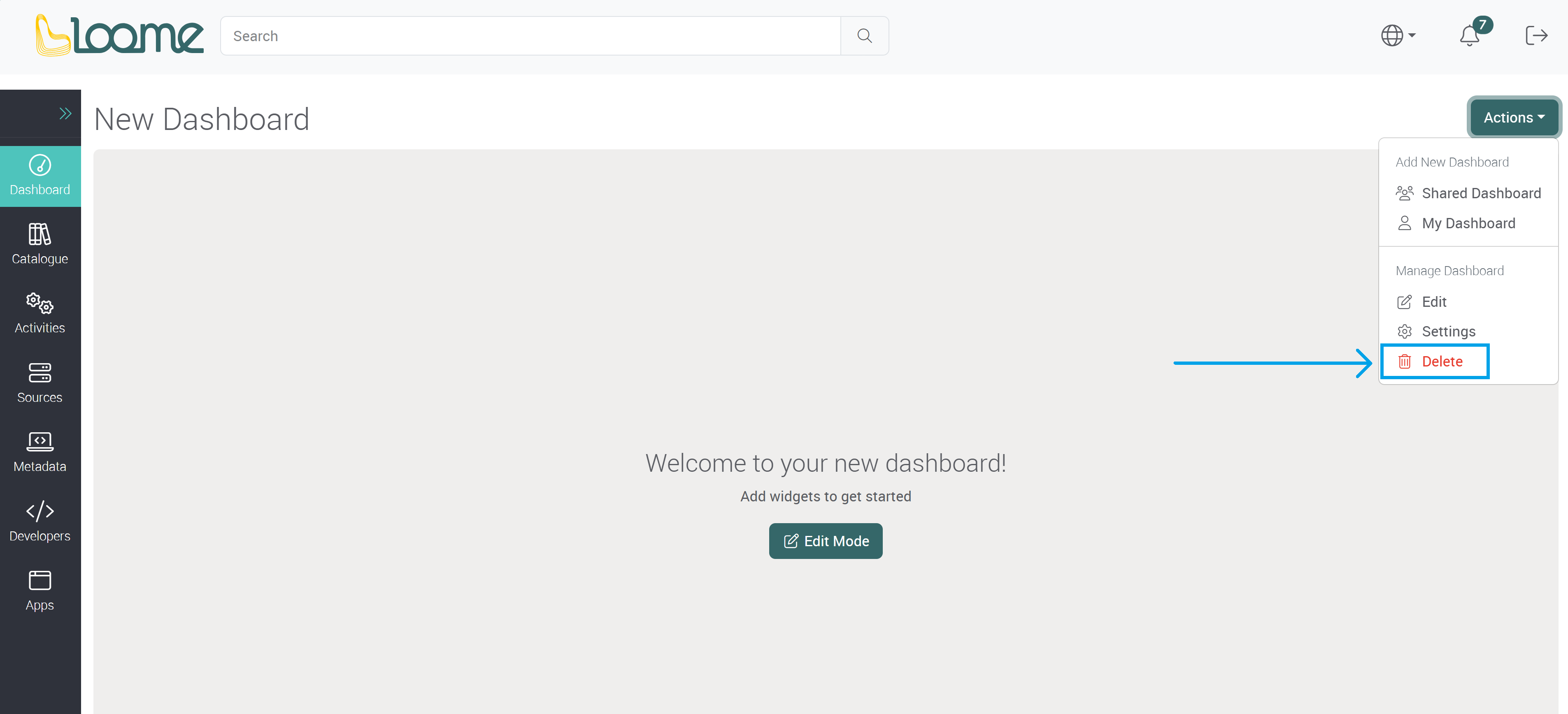 Delete dashboard