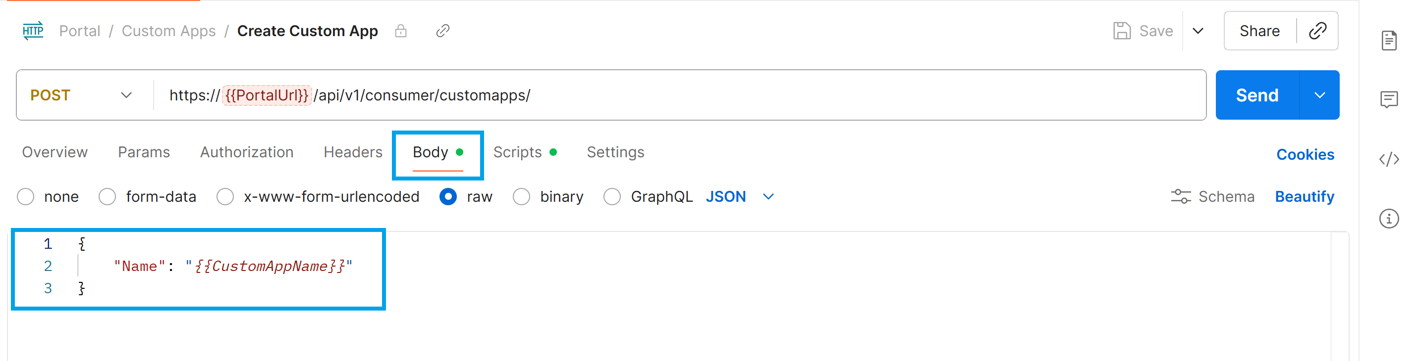Create a custom app via API