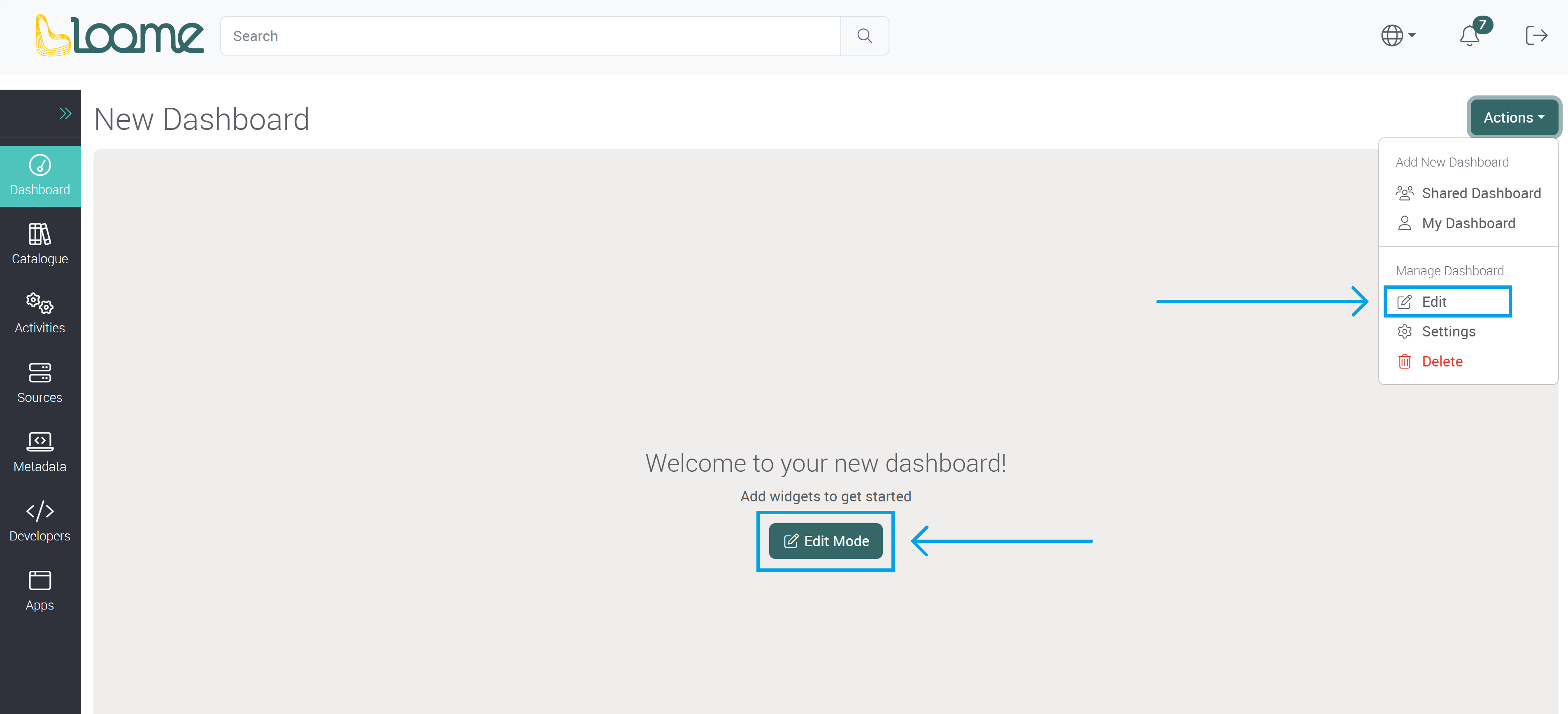 Edit a new dashboard