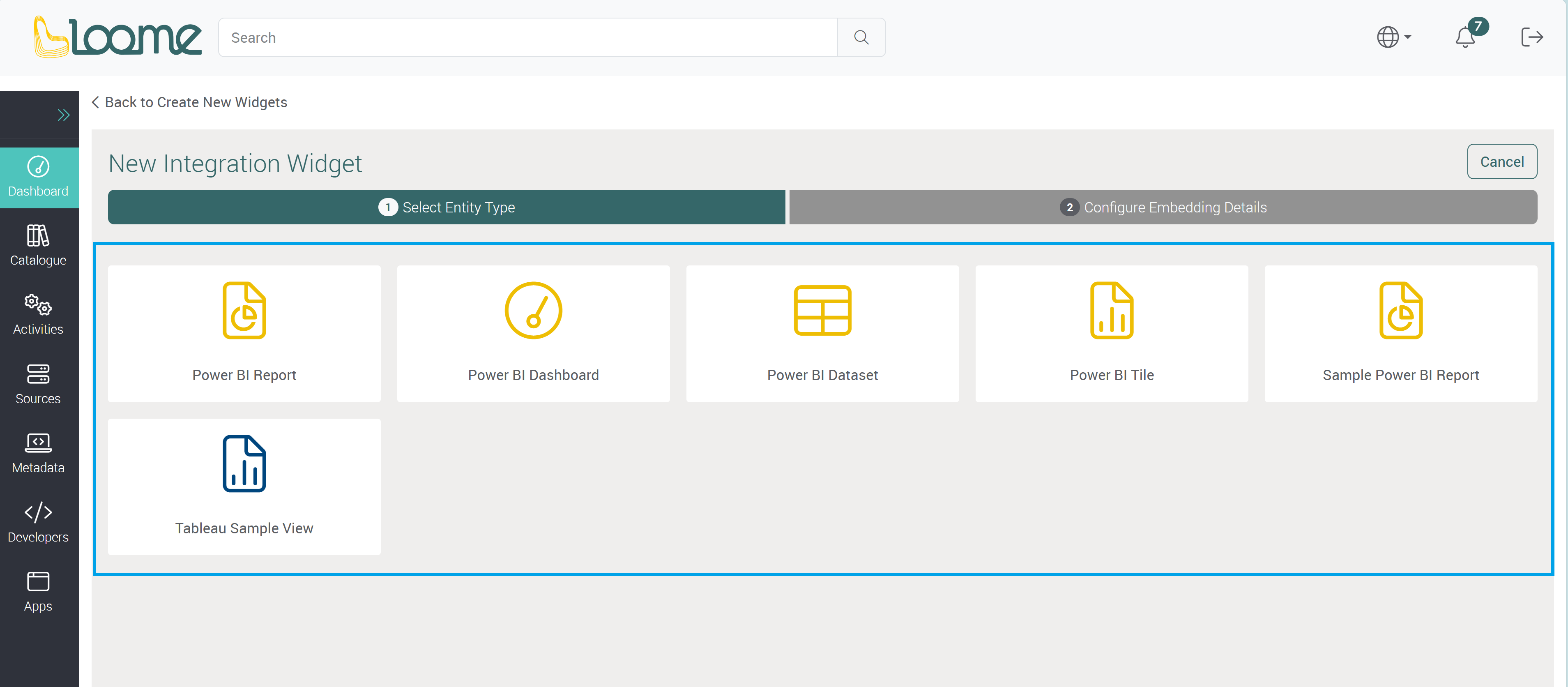 Integration widget types
